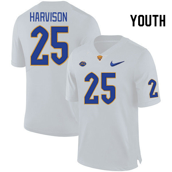 Youth #25 TJ Harvison Pitt Panthers College Football Jerseys Stitched Sale-White